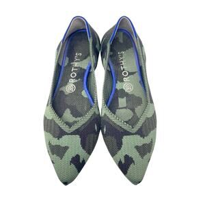 Rothy’s Camouflage Pointed Flats Olive Army Green Orange Knit Shoes 9.5